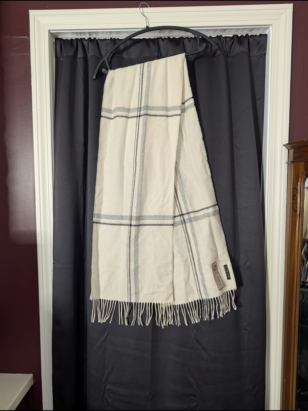 Baby Alpaca Made In Peru Cream White Plaid Nova Check Fringe Scarf W Tags